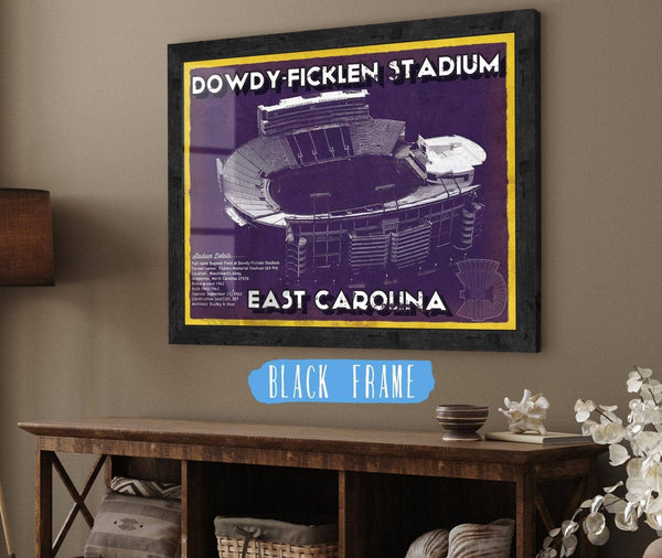 20" x 16" / Black Frame Cutler West East Carolina Pirates - Dowdy–Ficklen Stadium Vintage Blueprint Wall Art