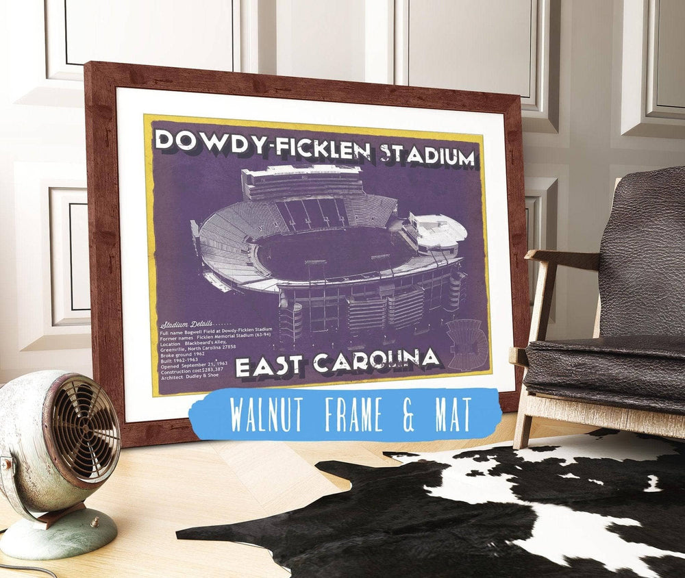 14" x 11" / Stretched Canvas Wrap Cutler West East Carolina Pirates - Dowdy–Ficklen Stadium Vintage Blueprint Wall Art