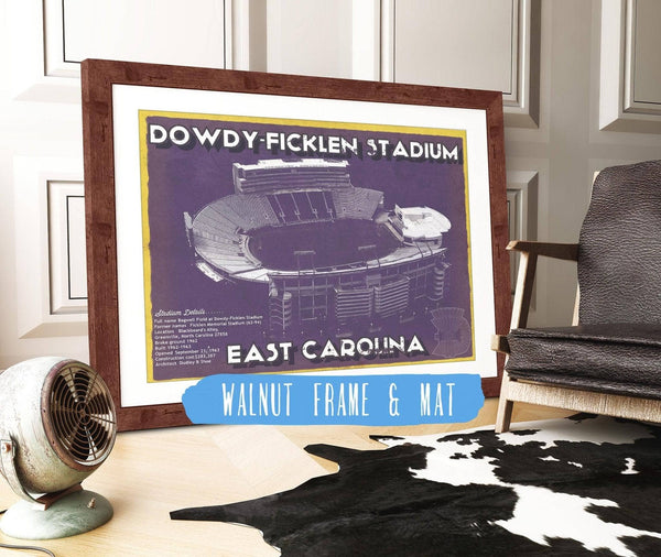 20" x 16" / Walnut Frame & Mat Cutler West East Carolina Pirates - Dowdy–Ficklen Stadium Vintage Blueprint Wall Art