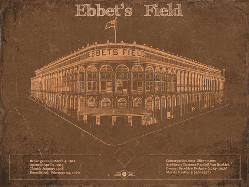 14" x 11" / Stretched Canvas Wrap Cutler West Ebbet's Field - Vintage Brooklyn Dodgers Baseball Art