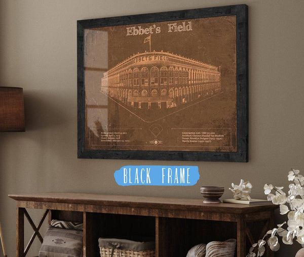 20" x 16" / Black Frame Cutler West Ebbet's Field - Vintage Brooklyn Dodgers Baseball Art
