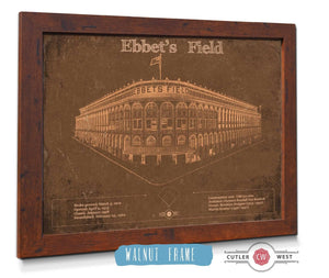 20" x 16" / Walnut Frame Cutler West Ebbet's Field - Vintage Brooklyn Dodgers Baseball Art