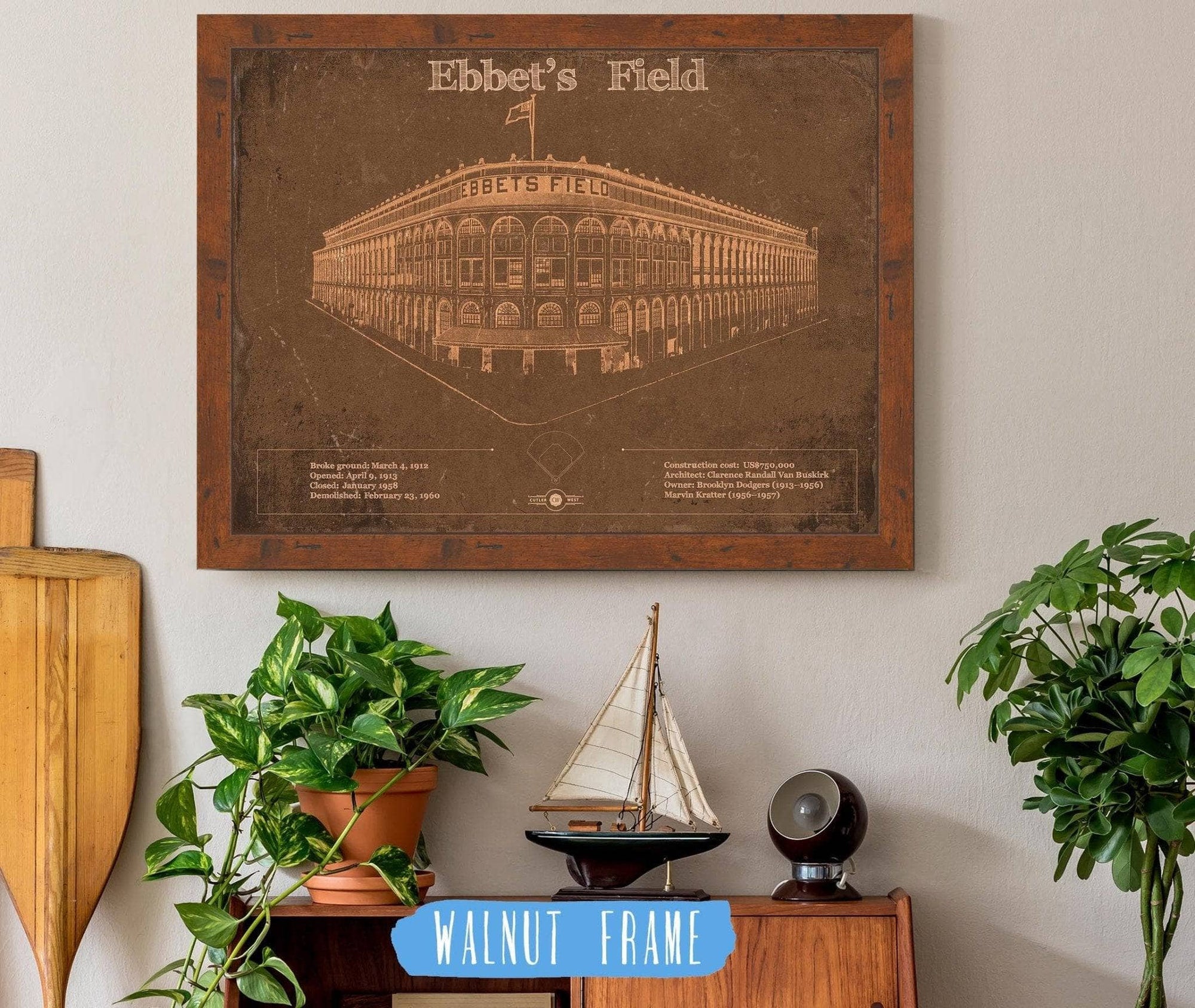 Cutler West Baseball Collection Ebbet's Field - Vintage Brooklyn Dodgers Baseball Art