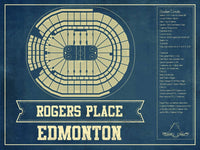 Cutler West 14" x 11" / Unframed Edmonton Oilers - Rogers Place Vintage Hockey Blueprint NHL Print 933350195_79599
