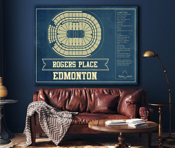 Cutler West Edmonton Oilers - Rogers Place Vintage Hockey Blueprint NHL Print