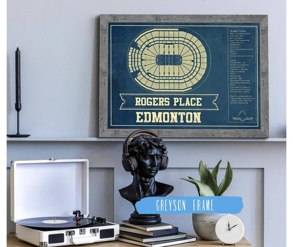 14" x 11" / Greyson Frame Cutler West Edmonton Oilers - Rogers Place Vintage Hockey Blueprint NHL Print