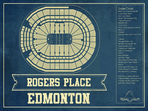 14" x 11" / Unframed Cutler West Edmonton Oilers - Rogers Place Vintage Hockey Blueprint NHL Print