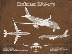 14" x 11" / Unframed Cutler West Embraer ERJ-175 Vintage Aviation Blueprint with Optional Custom Pilot aviation-2