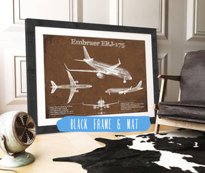 20" x 16" / Black Frame & Mat Cutler West Embraer ERJ-175 Vintage Aviation Blueprint with Optional Custom Pilot aviation-2