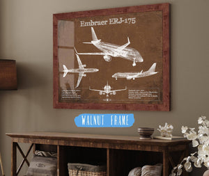 20" x 16" / Walnut Frame Cutler West Embraer ERJ-175 Vintage Aviation Blueprint with Optional Custom Pilot aviation-2