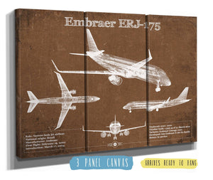 36" x 24" / 3 Panel Canvas Wrap Cutler West Embraer ERJ-175 Vintage Aviation Blueprint with Optional Custom Pilot aviation-2