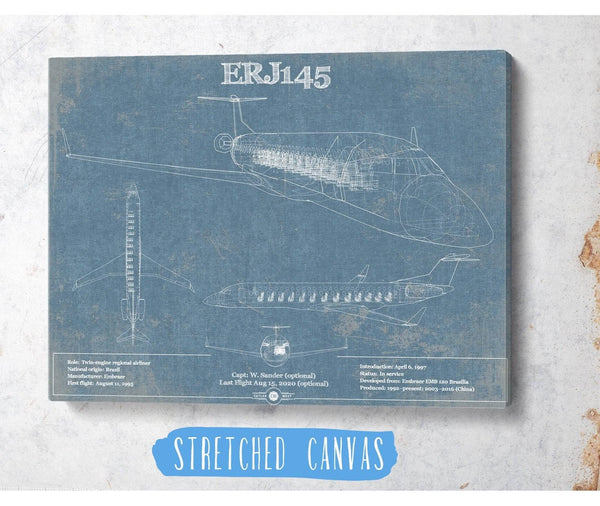 Cutler West Embraer ERJ145 Vintage Aviation Blueprint with Optional Custom Pilot aviation-2