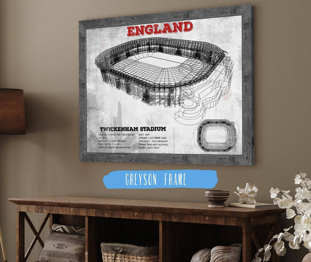 14" x 11" / Stretched Canvas Wrap Cutler West England Rugby - Vintage Twickenham Stadium Print