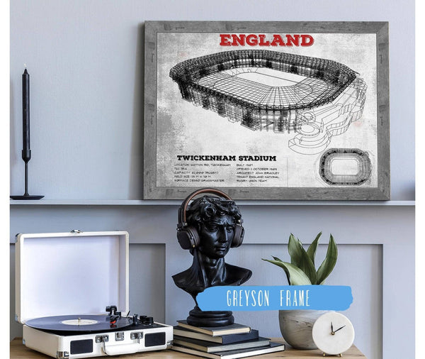 14" x 11" / Greyson Frame Cutler West England Rugby - Vintage Twickenham Stadium Print
