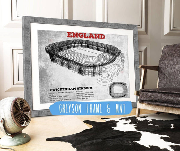 14" x 11" / Greyson Frame & Mat Cutler West England Rugby - Vintage Twickenham Stadium Print