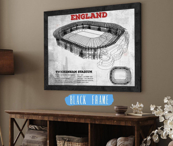 20" x 16" / Black Frame Cutler West England Rugby - Vintage Twickenham Stadium Print