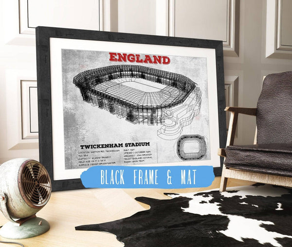 20" x 16" / Black Frame & Mat Cutler West England Rugby - Vintage Twickenham Stadium Print