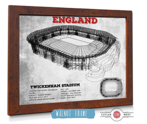 20" x 16" / Walnut Frame Cutler West England Rugby - Vintage Twickenham Stadium Print