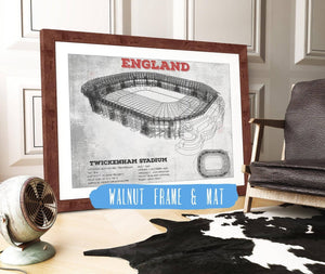 20" x 16" / Walnut Frame & Mat Cutler West England Rugby - Vintage Twickenham Stadium Print