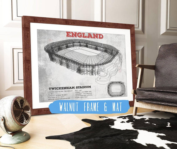 20" x 16" / Walnut Frame & Mat Cutler West England Rugby - Vintage Twickenham Stadium Print