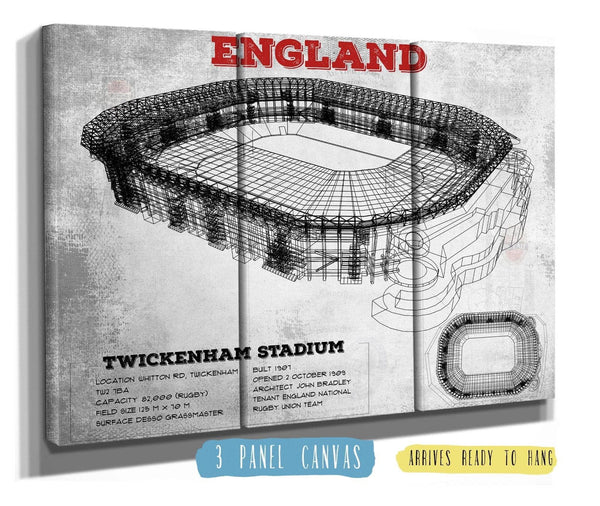 36" x 24" / 3 Panel Canvas Wrap Cutler West England Rugby - Vintage Twickenham Stadium Print