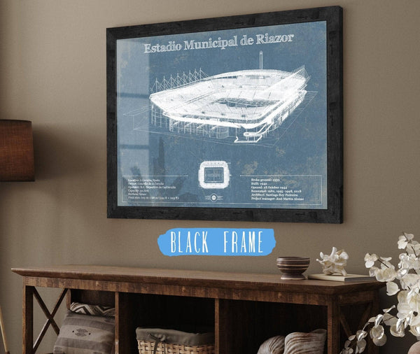 20" x 16" / Black Frame Cutler West Estadio Municipal De Riazor Stadium Blueprint Vintage Soccer (Football) Print
