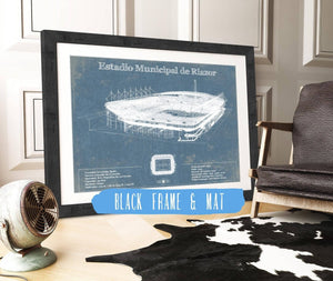20" x 16" / Black Frame & Mat Cutler West Estadio Municipal De Riazor Stadium Blueprint Vintage Soccer (Football) Print
