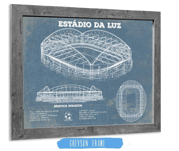 14" x 11" / Greyson Frame Cutler West Estudio da Luz (Benfica Stadium) - Portugal National Football Team Blueprint Vintage Soccer Print