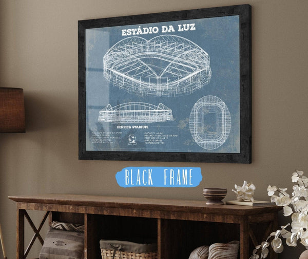 20" x 16" / Black Frame Cutler West Estudio da Luz (Benfica Stadium) - Portugal National Football Team Blueprint Vintage Soccer Print