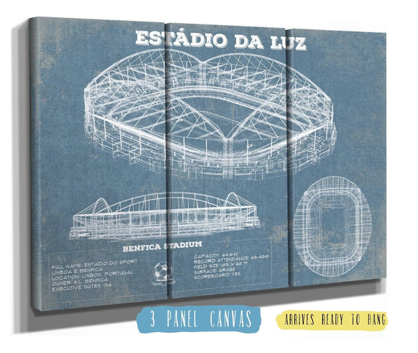 36" x 24" / 3 Panel Canvas Wrap Cutler West Estudio da Luz (Benfica Stadium) - Portugal National Football Team Blueprint Vintage Soccer Print