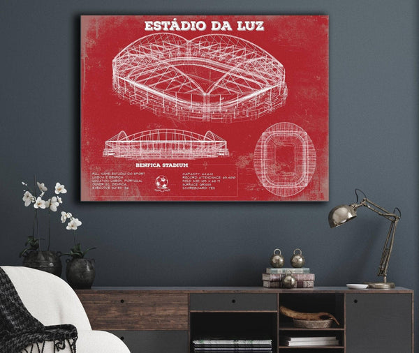 Cutler West Estudio do Sport Lisboa e Benfica (Benfica Stadium) Team Color - Portugal National Football Team Blueprint Vintage Soccer Print