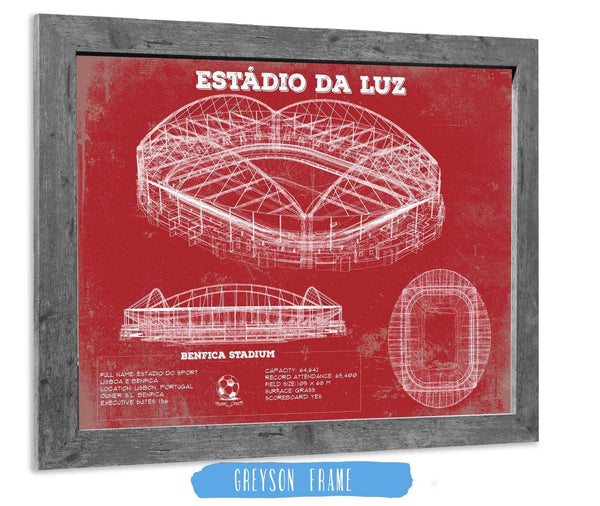 14" x 11" / Greyson Frame Cutler West Estudio do Sport Lisboa e Benfica (Benfica Stadium) Team Color - Portugal National Football Team Blueprint Vintage Soccer Print