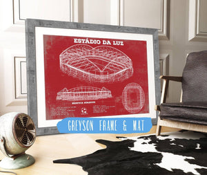 14" x 11" / Greyson Frame & Mat Cutler West Estudio do Sport Lisboa e Benfica (Benfica Stadium) Team Color - Portugal National Football Team Blueprint Vintage Soccer Print