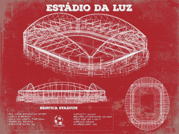 14" x 11" / Unframed Cutler West Estudio do Sport Lisboa e Benfica (Benfica Stadium) Team Color - Portugal National Football Team Blueprint Vintage Soccer Print