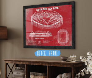 20" x 16" / Black Frame Cutler West Estudio do Sport Lisboa e Benfica (Benfica Stadium) Team Color - Portugal National Football Team Blueprint Vintage Soccer Print