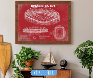 20" x 16" / Walnut Frame Cutler West Estudio do Sport Lisboa e Benfica (Benfica Stadium) Team Color - Portugal National Football Team Blueprint Vintage Soccer Print