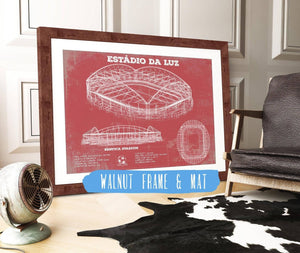 20" x 16" / Walnut Frame & Mat Cutler West Estudio do Sport Lisboa e Benfica (Benfica Stadium) Team Color - Portugal National Football Team Blueprint Vintage Soccer Print