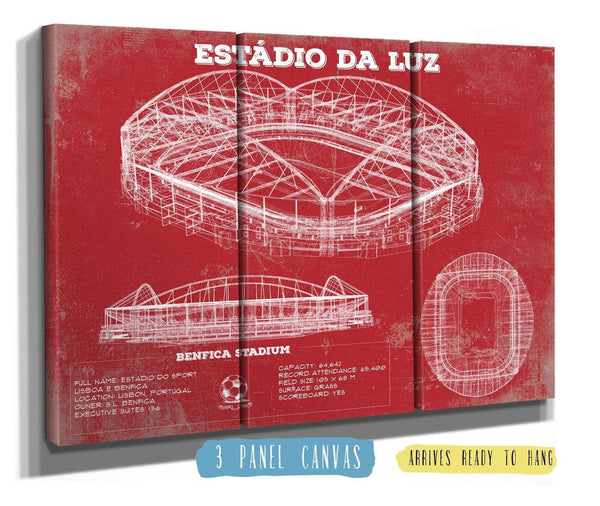 36" x 24" / 3 Panel Canvas Wrap Cutler West Estudio do Sport Lisboa e Benfica (Benfica Stadium) Team Color - Portugal National Football Team Blueprint Vintage Soccer Print