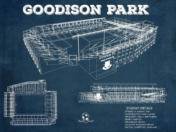 14" x 11" / Unframed Cutler West Everton Football Club - Vintage Goodison Park Soccer Print