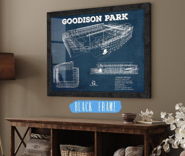 20" x 16" / Black Frame Cutler West Everton Football Club - Vintage Goodison Park Soccer Print