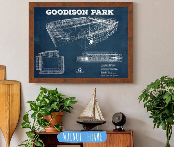 20" x 16" / Walnut Frame Cutler West Everton Football Club - Vintage Goodison Park Soccer Print