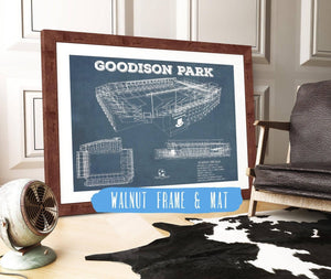 20" x 16" / Walnut Frame & Mat Cutler West Everton Football Club - Vintage Goodison Park Soccer Print