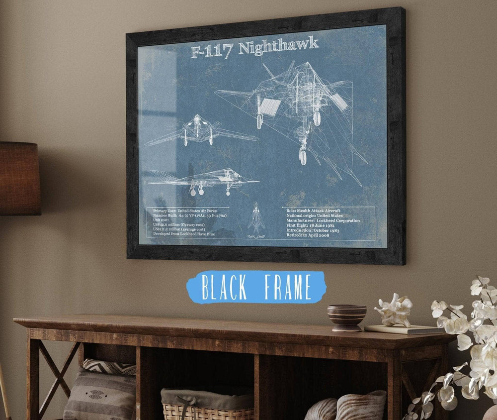 14" x 11" / Stretched Canvas Wrap Cutler West F-117 Nighthawk Military Aircraft Patent - Blueprint Military Wall Art