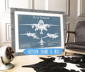 14" x 11" / Greyson Frame & Mat Cutler West F-14 Tomcat Vintage Aviation Blueprint Military Print