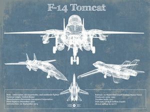 14" x 11" / Unframed Cutler West F-14 Tomcat Vintage Aviation Blueprint Military Print
