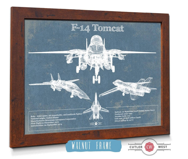 20" x 16" / Walnut Frame Cutler West F-14 Tomcat Vintage Aviation Blueprint Military Print