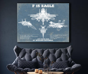 Cutler West F-15 Eagle Vintage Aviation Blueprint Military Print - Custom Name and Squadron Text