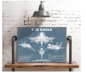 Cutler West F-15 Eagle Vintage Aviation Blueprint Military Print - Custom Name and Squadron Text