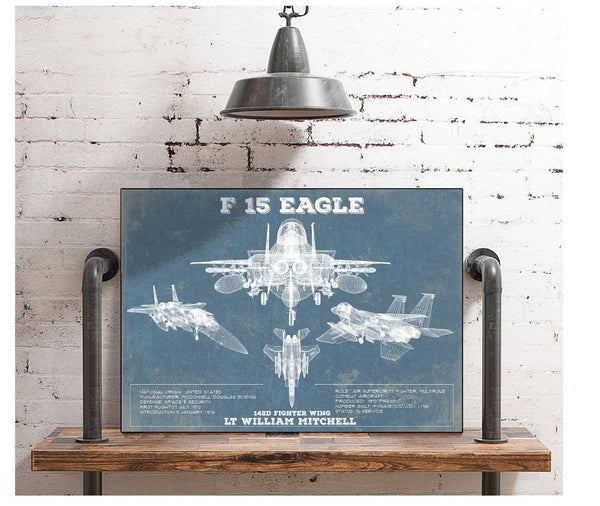 Cutler West F-15 Eagle Vintage Aviation Blueprint Military Print - Custom Name and Squadron Text
