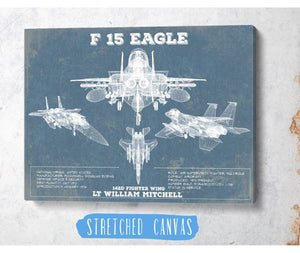 Cutler West F-15 Eagle Vintage Aviation Blueprint Military Print - Custom Name and Squadron Text